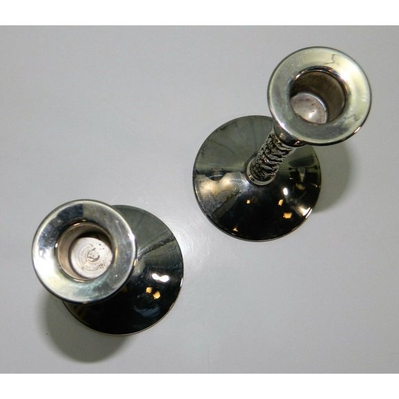 Falstaff Silver Plated Candlesticks Made Spain Twisted Vine Mid Century Set  2 - Picture 2 of 12